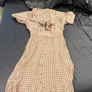 Faithfull Maple check midi dress with tie front